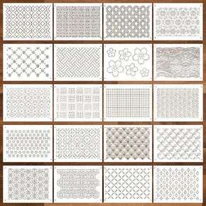 20 Pcs Plastic Sashiko Stencil 8.3 x 5.9 Inch Sashiko Template Drawing Line Quilting Stencil Geometric Embroidery Pattern Stabilizers for Sewing Hand Quilting and Embroidery