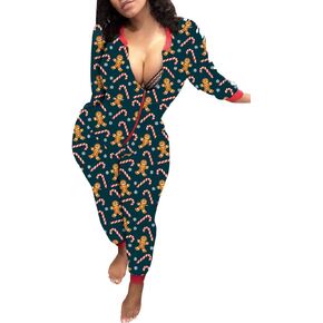 Christmas Onesie Pajamas for Women,Sexy Ugly Printed One Piece Xmas Pajama Loungewear Jumpsuit Rompers Clubwear