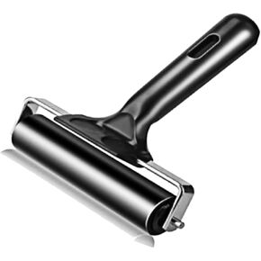 4 Inch Rubber Roller with Handle, Printmaking Roller for Gluing, Printing, Stamping Tools, Fine Art Prints, Craft Creations, Inks, Marine Floor Installation Glue Stainless Steel Black