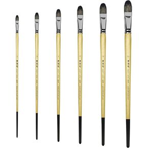 XDT#6386 Filbert Artist Paint Brush 6 Piece Set Medium Stiff Black Hog Bristle Extra Long Handle #1#3#5#7#9#11, Acrylic Oil Watercolor