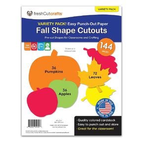 144 Pieces Fall Leaves, Pumpkins, and Apples Punch Out Paper Cutouts in Fall Colors, 2-Sided US Made Card Stock for Thanksgiving and Halloween Crafts, Bulletin Boards, Classroom Decor, Festive Events
