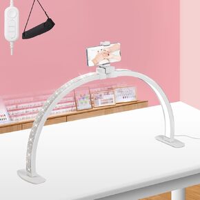 Upgraded Half Moon Light with Phone Holder, 29in Foldable Half Moon Light for Nail Desk, Nail Table Lamp with Stepless Dimming & Color Temperature (Large-29In)