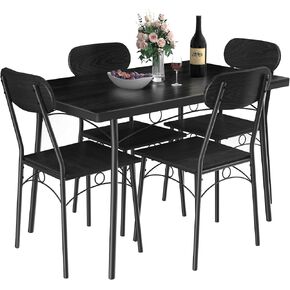 VECELO 3 Piece Small Dining Table Set for 2, Metal and Wood Square Kitchen Dinette for Breakfast Nook, Dining Room, Apartment, Saving Space, Brown