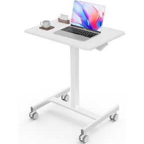 Sweetcrispy Mobile Small Standing Desk - Sit Stand Portable Rolling Laptop Desk with Lockable Wheels, Adjustable Height Computer Workstations, Modern Black