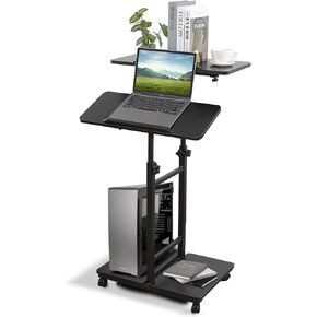Mobile Standing Desk, Portable Adjustable Height Computer Desk with 2 Tiltable Desktop, Rolling Desk Laptop Cart for Standing or Sitting, Treadmill Desk, Stand Up Desk for Living Room, Office (Black)