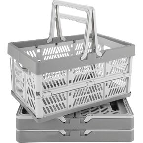CYEAH 3 Pack Collapsible Shopping Basket, 20 L Collapsible Crates for Storage, Reusable Plastic Grocery Shopping Baskets, Holds 20 lbs Per Basket - Small Foldable Storage Crates with Handles