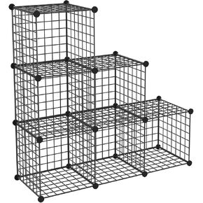 HUBSON Wire Cube Storage Organizer, Book/Toy/Craft/Potted Plants and petCloset Organizers and Storage Shelves，6-Cube Freely Combinable Metal Grids Storage Shelf,White Plus Iron
