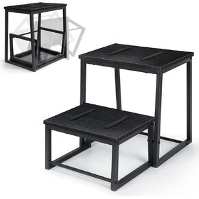 Vrisa 2 Step Stool for Adults Heavy Duty Bed Side Step Stools for High Beds Wooden Stepping Stool Metal Frame with Non-Slip Pads for Kitchen Bedroom Bathroom Load 500LB, Grey
