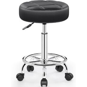 Rolling Stool with Wheels, PU Leather Small Office Chair with Foot Rest,Versatile Adjustable Swivel Stool for Tattoo Massage Salon Spa Teach Medical Facial Office Home Work Kitchen