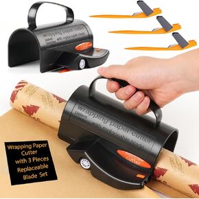 Wrapping Paper Cutter, Paper Roll Cutter with Handle and Wheels with 3 Replaceable Blade Sets for Birthday Paper Christmas Gift Wrapping Tools Wrapping Paper Cutter Tool