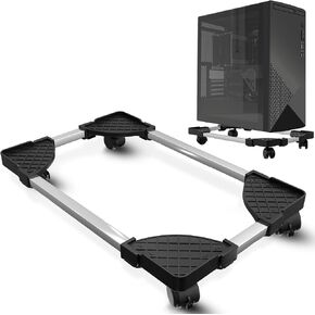 CPU Stand with Wheels - Adjustable Rolling Platform Computer Tower Stand - PC Stand for Floor - Desktop Stand - Computer Cart PC Tower Stand with 360 Degree Locking Casters, 80 lb Weight Limit