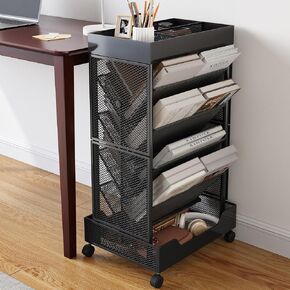 COVAODQ Book Cart Widen Mobile Bookshelf Rolling Bookshelf Organizer Bookcase Book Storage Rack with Wheels, Office Cart with Wheels for School Office