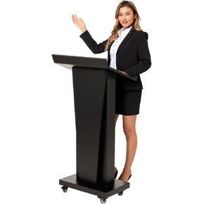 Podium Stand with 4 Locking Wheels, Lecterns & Podiums for Church School Office Conference Home, Heavy Duty Metal, Large Storage Area, Slant Desktop, 50.4" H