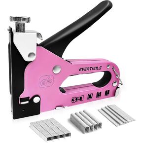 3 in 1 Staple Gun, Women Pink Manual Stapler with 600 Staples, for Wood, Cable, Crafts, Fabric, Decoration, Carpentry, Furniture, Material Repair and DIY
