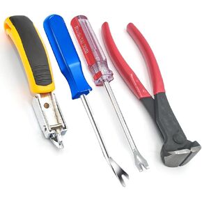 4pcs Upholstery Staple Remover Tack Puller Nail Remover Tool Set Nail Puller Plier, Staple Puller, Tack Lifter, Fastener Remover, for Furniture Floor Wall Wooden Case Car Photo Frame (Style1)