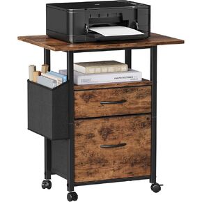 2 Drawer File Cabinet with 24'' Extended Desktop, Mobile Filing Cabinet, Rolling File Cabinet with Side Bag, Fabric Drawer, Fits A4/Letter Size, Printer Stand Home Office, Light Brown