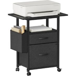 2 Drawer File Cabinet with 24'' Extended Desktop, Mobile Filing Cabinet, Rolling File Cabinet with Side Bag, Fabric Drawer, Fits A4/Letter Size, Printer Stand Home Office, Light Brown