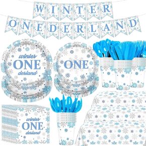Winter Frozen Party Tableware Set Winter Snowflake Party Supplies for fWinter Party Holiday Supplies Serve 24