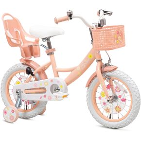 Girls Bike with Basket for Toddlers and Kids Aged 3-14 Years Old, 14 16 18 Inch with Training Wheels & Doll Seat, 20 Inch with Kickstand & Rear Rack, Princess Style Bicycle for Gift