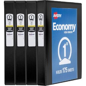 Avery Economy View 3 Ring Binder, 1 Inch Round Rings, 12 Black Binders (05710)