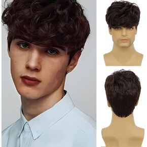 Tseses Blonde Mix Black Men Wigs Short Layered Wig for Male Guy Halloween Cosplay Party Costume Hair Synthetic Fiber Wig