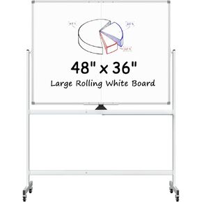 MaxGear Large Rolling Whiteboard on Wheels, 72" x 40" Big Mobile White Board, Double Sided Dry Erase Board with Aluminium Frame and Magnetic Surface for Office, School