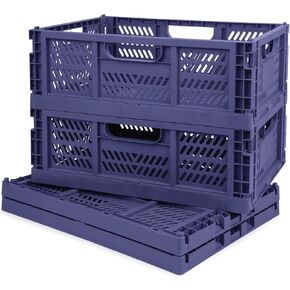 Domiella 4-Pack Crates for Storage, 16x12x6 Storage Crates Plastic Stackable, Folding Crate for Office Home Kitchen Bedroom Bathroom, Blue