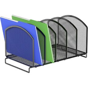 5-Section Vertical Desktop Organizer, Upright Mesh File Sorter Organizer for Office, School, and Home, Black
