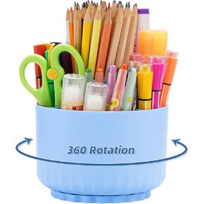 Marbrasse Desk Organizer, 360-Degree Rotating Pen Pencil Holder for Desk, Desk Organizers and Accessories with 5 Compartments Pencil Organizer, Art Supply Storage Box Caddy for Office, Home(Beige)