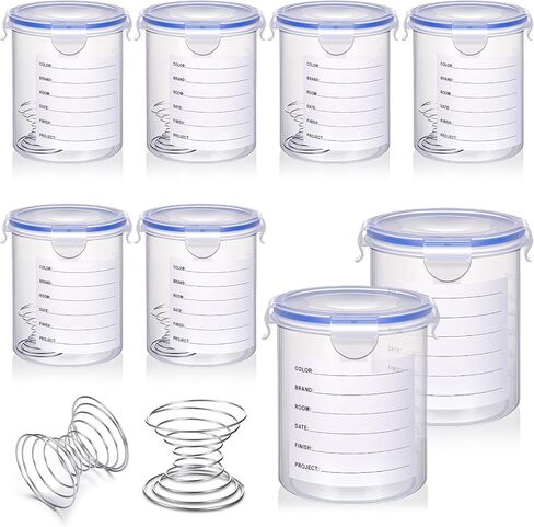 Remerry 8 Sets Paint Container with Stainless Steel Mixing Ball Touch up Storage Cups with Lids Paint Containers Storage Airtight for Repainting(2500 ml) in Kuwait