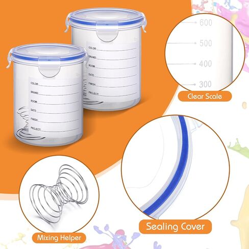 Remerry 8 Sets Paint Container with Stainless Steel Mixing Ball Touch up Storage Cups with Lids Paint Containers Storage Airtight for Repainting(2500 ml) in Kuwait