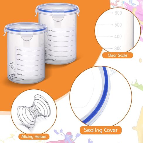Remerry 8 Sets Paint Container with Stainless Steel Mixing Ball Touch up Storage Cups with Lids Paint Containers Storage Airtight for Repainting(2500 ml) in Kuwait