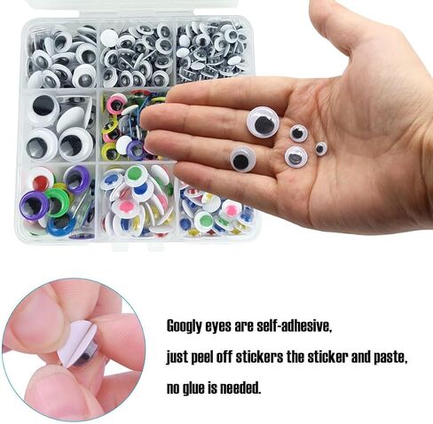 560 Pcs Wiggle Googly Eyes with Self-Adhesive, 6mm 8mm 10 mm 12mm 15mm Mixed Packaging (Black and White) in Kuwait