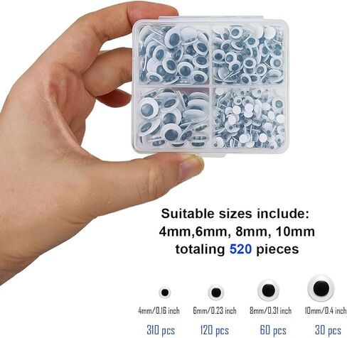 560 Pcs Wiggle Googly Eyes with Self-Adhesive, 6mm 8mm 10 mm 12mm 15mm Mixed Packaging (Black and White) in Kuwait