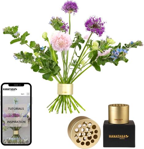 Hanataba Original, Bouquet Holder, 2 pcs Champagne Gold, The Original Spiral Ikeabana Stem Holder, Hanataba Flower Arranger Twist Invented in Sweden, in Saudi Arabia