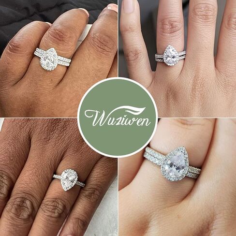 Wuziwen 3Ct الكمثرى قطع خاتم الزفاف مجموعة للنساء خاتم الخطوبة الذهب 925 الفضة الاسترليني AAAAA CZ in Kuwait