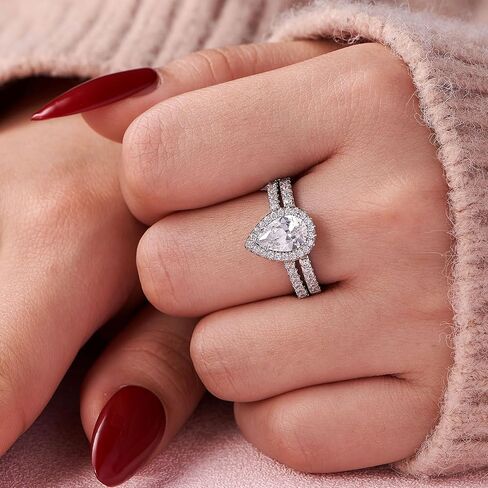 Wuziwen 3Ct الكمثرى قطع خاتم الزفاف مجموعة للنساء خاتم الخطوبة الذهب 925 الفضة الاسترليني AAAAA CZ in Kuwait