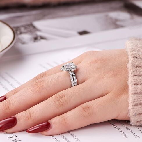 Wuziwen 3Ct الكمثرى قطع خاتم الزفاف مجموعة للنساء خاتم الخطوبة الذهب 925 الفضة الاسترليني AAAAA CZ in Kuwait