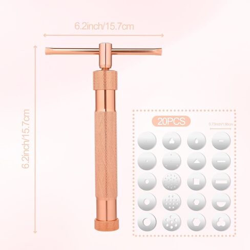 أداة بثق الطين من الفولاذ المقاوم للصدأ مع 20 قرص، طارد الطين، مجموعة أدوات تزيين الكيك، أداة نقش الكعك، ذهبي وردي in Saudi Arabia