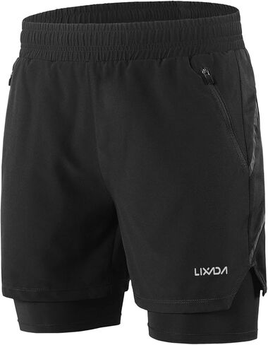 شورت Lixada الرجالي للجري سريع الجفاف وجيد التهوية مع جيب داخلي للهاتف/جيوب جانبية بسحاب/جيوب للخصر in Kuwait