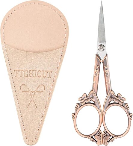 Vintage Stainless Steel Scissors - Small Sewing & Crochet Scissors for Needlework Craft & Art Work - Manual Handicraft DIY Tool with PU Leather Sheath (Copper) in Saudi Arabia
