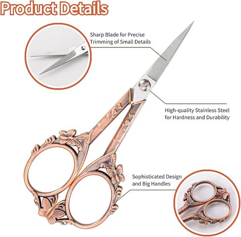 Vintage Stainless Steel Scissors - Small Sewing & Crochet Scissors for Needlework Craft & Art Work - Manual Handicraft DIY Tool with PU Leather Sheath (Copper) in Saudi Arabia