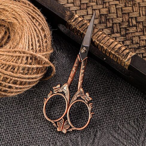 Vintage Stainless Steel Scissors - Small Sewing & Crochet Scissors for Needlework Craft & Art Work - Manual Handicraft DIY Tool with PU Leather Sheath (Copper) in Saudi Arabia