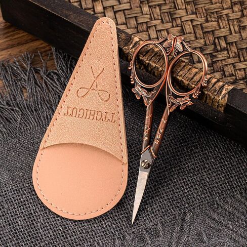 Vintage Stainless Steel Scissors - Small Sewing & Crochet Scissors for Needlework Craft & Art Work - Manual Handicraft DIY Tool with PU Leather Sheath (Copper) in Saudi Arabia