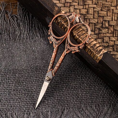 Vintage Stainless Steel Scissors - Small Sewing & Crochet Scissors for Needlework Craft & Art Work - Manual Handicraft DIY Tool with PU Leather Sheath (Copper) in Saudi Arabia
