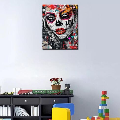 Beautiful Colorful Girl Drink Paint by Numbers Kits for Adults Sugar Skull Girl DIY Canvas Oil Painting Acrylic Pigment Kits Paint by Number Horror Style Home Wall Art Decor Gift 16x20In (Frameless) in Kuwait
