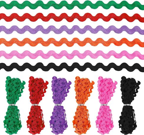 Swpeet 6Pcs 5m/ 0.3 Inch Colorful Rick Rack Trim Ribbon Kit, Wave Sewing Bending Fringe Trim, Wrapping Fabric Ribbon Trim Lace Ribbon for Sewing Clothes Gift Wrapping Home Party Decoration in Saudi Arabia
