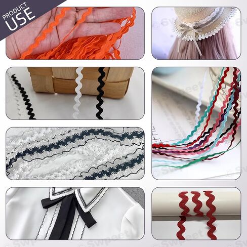 Swpeet 6Pcs 5m/ 0.3 Inch Colorful Rick Rack Trim Ribbon Kit, Wave Sewing Bending Fringe Trim, Wrapping Fabric Ribbon Trim Lace Ribbon for Sewing Clothes Gift Wrapping Home Party Decoration in Saudi Arabia