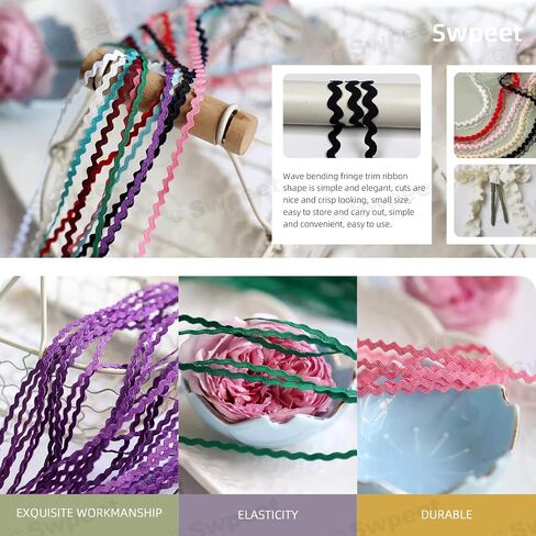 Swpeet 6Pcs 5m/ 0.3 Inch Colorful Rick Rack Trim Ribbon Kit, Wave Sewing Bending Fringe Trim, Wrapping Fabric Ribbon Trim Lace Ribbon for Sewing Clothes Gift Wrapping Home Party Decoration in Saudi Arabia
