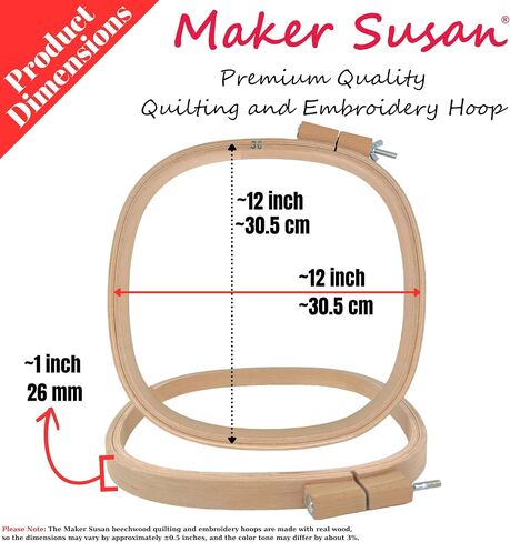 طوق خياطة اللحف من خشب الزان مقاس 12 بوصة من Maker Susan، طوق خشبي بالغرز المتقاطعة مع برغي تعديل، طوق التطريز، إطارات اللحف لخياطة اللحف اليدوية، مناسبة للتطريز (دائري) in Saudi Arabia